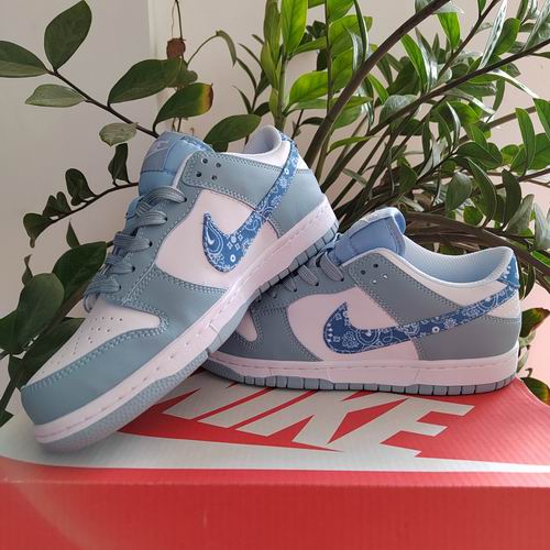 Cheap Nike Dunk Shoes Wholesale Men and Women White Blue Cashew Flower-158 - Click Image to Close
